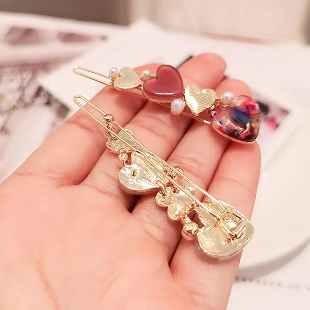 

Cute Acetic Acid Love Heart Hairpins Metal Macaron Color Pearl Hair Clips Women Girls Hair Styling Tools Woman Hair Accessories