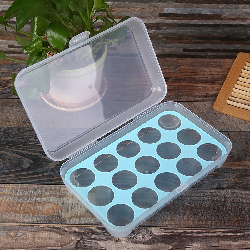 

1pc Egg Storage Box Egg Tray Containers Kitchen Refrigerator 15 Grids Eggs Plastic Dispenser Airtight Fresh Preservation