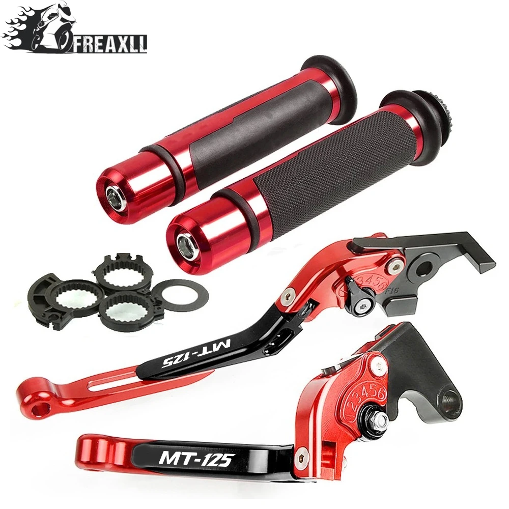 A With LOGO Motorcycle Adjustable Folding Brake Clutch Levers Handlebar Hand Grips For Yamaha For YAMAHA MT125 MT-125 MT 125 - Цвет: A With LOGO