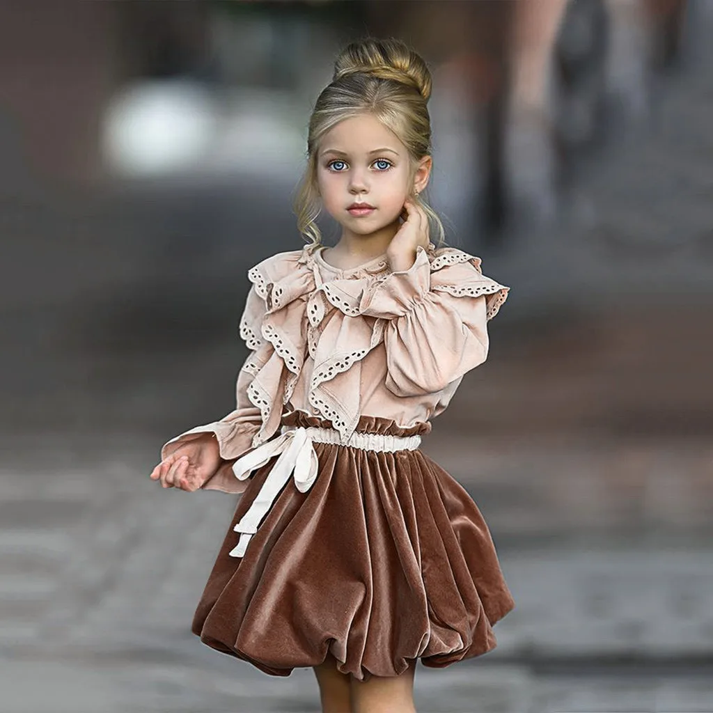 Топы для маленьких девочек с длинными рукавами и гофрированным воротником