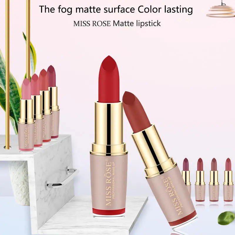Косметика Miss Rose матовая и долговечная Бархатная Золотая туба помад |