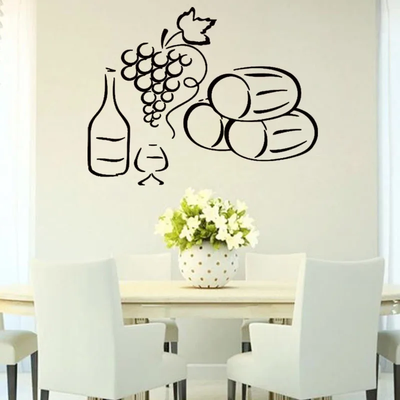 Винная бутылка винограда и бокал кухонная настенная наклейка домашний декор
