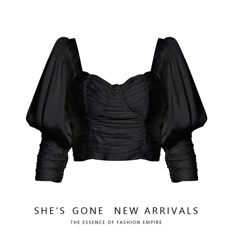 Женская блузка с открытой спиной бантом на спине и пышными рукавами весна лето