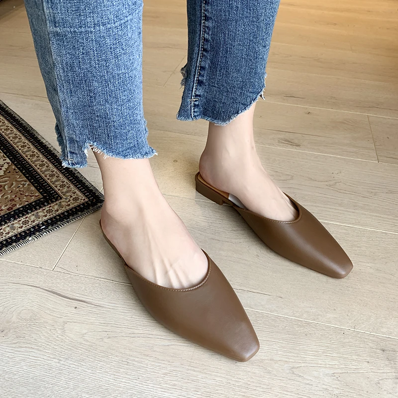 

New Basic half drag solid color flat Comfortable elegant wild lightweight women's shoes Women's slippers outside spring U30-24