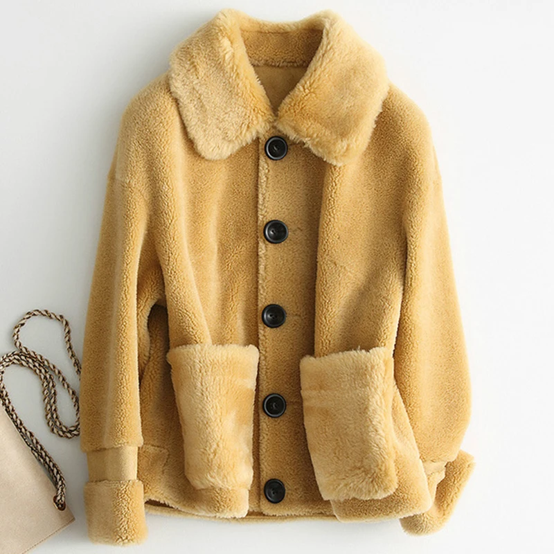 

Pop Autumn Winter Real Lamb Ful Coat Female Fashion Natural Ful Coat Women Woman Coat Casual Elegant Jacket A050