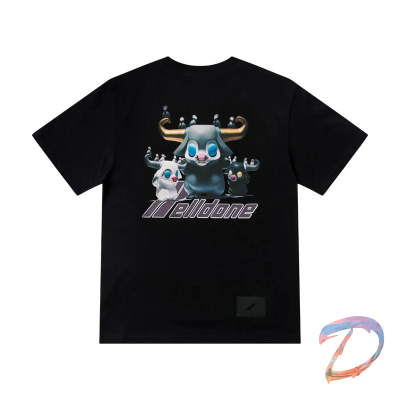 

Men Women T-shirt We11done Cartoon Cow Digital Direct Injection Printing Short-sleeved Oversize Welldone Loose Casual T Shirt