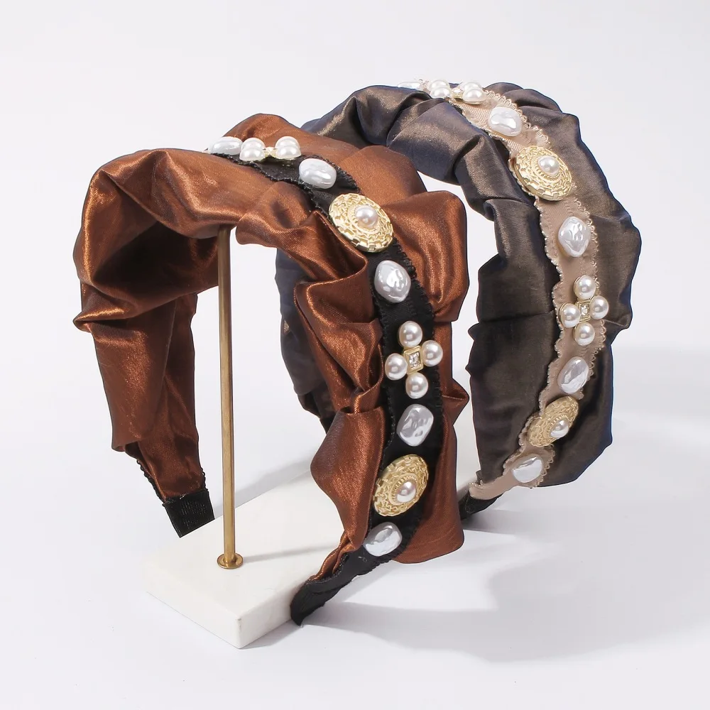 

Твердые Цвет гладкие атласные мягкий плиссированные лента для волос для женщин модная повязка на голову с жемчугом и стразами в стиле ретро...