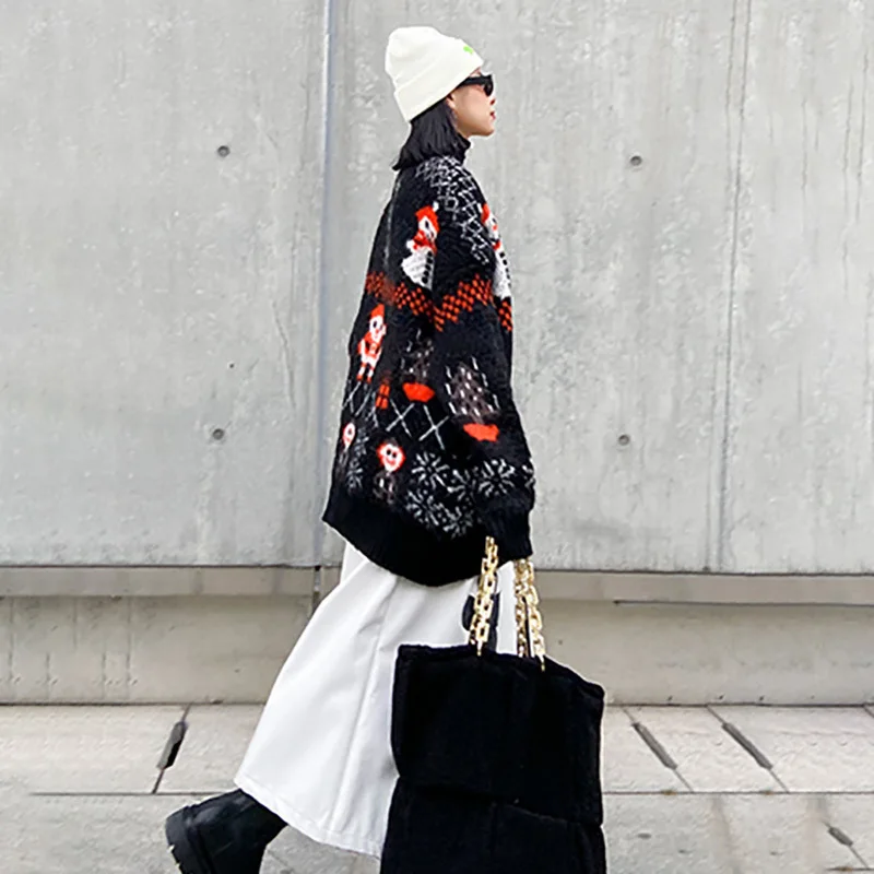 

Size Pattern Big Knitting Sweater Loose Round Neck Long Sleeve Women Pullovers New Fashion Tide Autumn Winter 2021 1DD2823