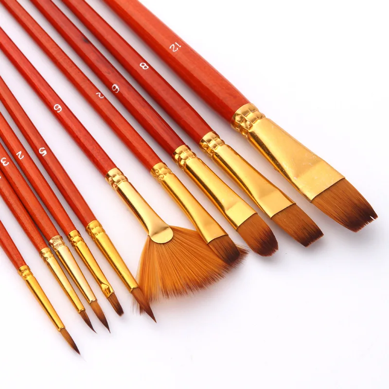 

10pcs Fan Artist Paint Brushes Set for Acrylic Watercolor Oil Drawing Nylon Hair Painting Brushes Short Rod Professional Art