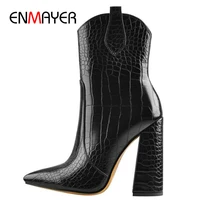 enmayer 2020 winter boots women pointed toe super high ankle boots for women basic zip casual pointed toe women shoes 34 43