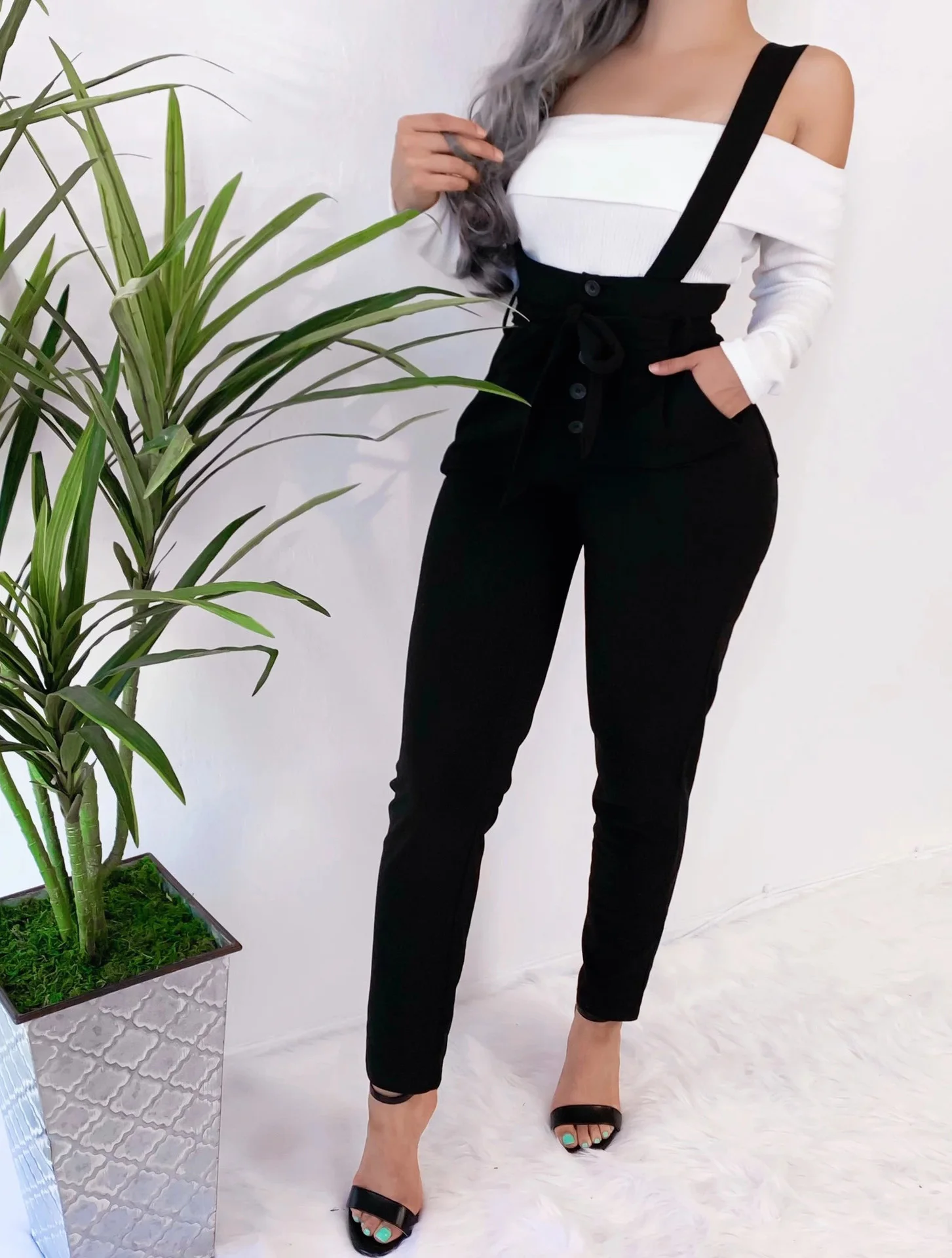 Женский Длинный Облегающий комбинезон на бретельках осенне-зимний уличный