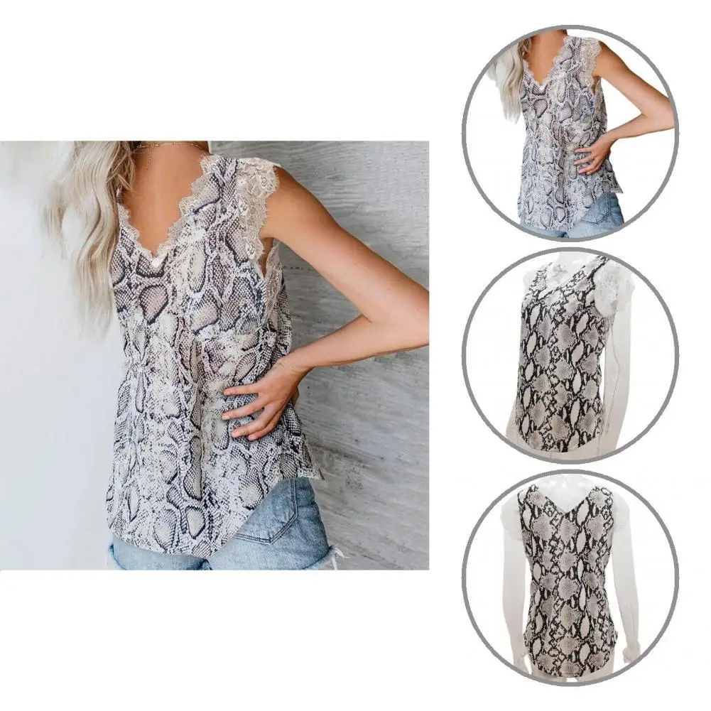 

Skin-friendly Stylish Snake Pattern Sleeveless Casual Vest Breathable Summer Vest V-Neck Ladies Clothing