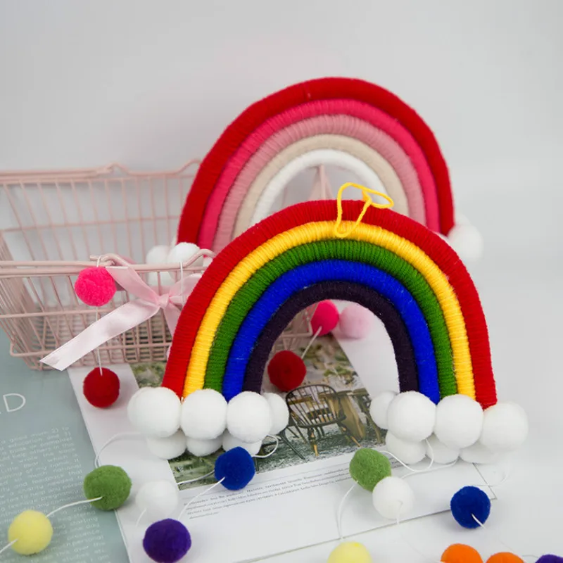INS Nordic Wind Hair Ball Cloud Rainbow Pendant Home Children'S Room Hand-Woven Tassel Charm Wall Hanging Decoration | Дом и сад