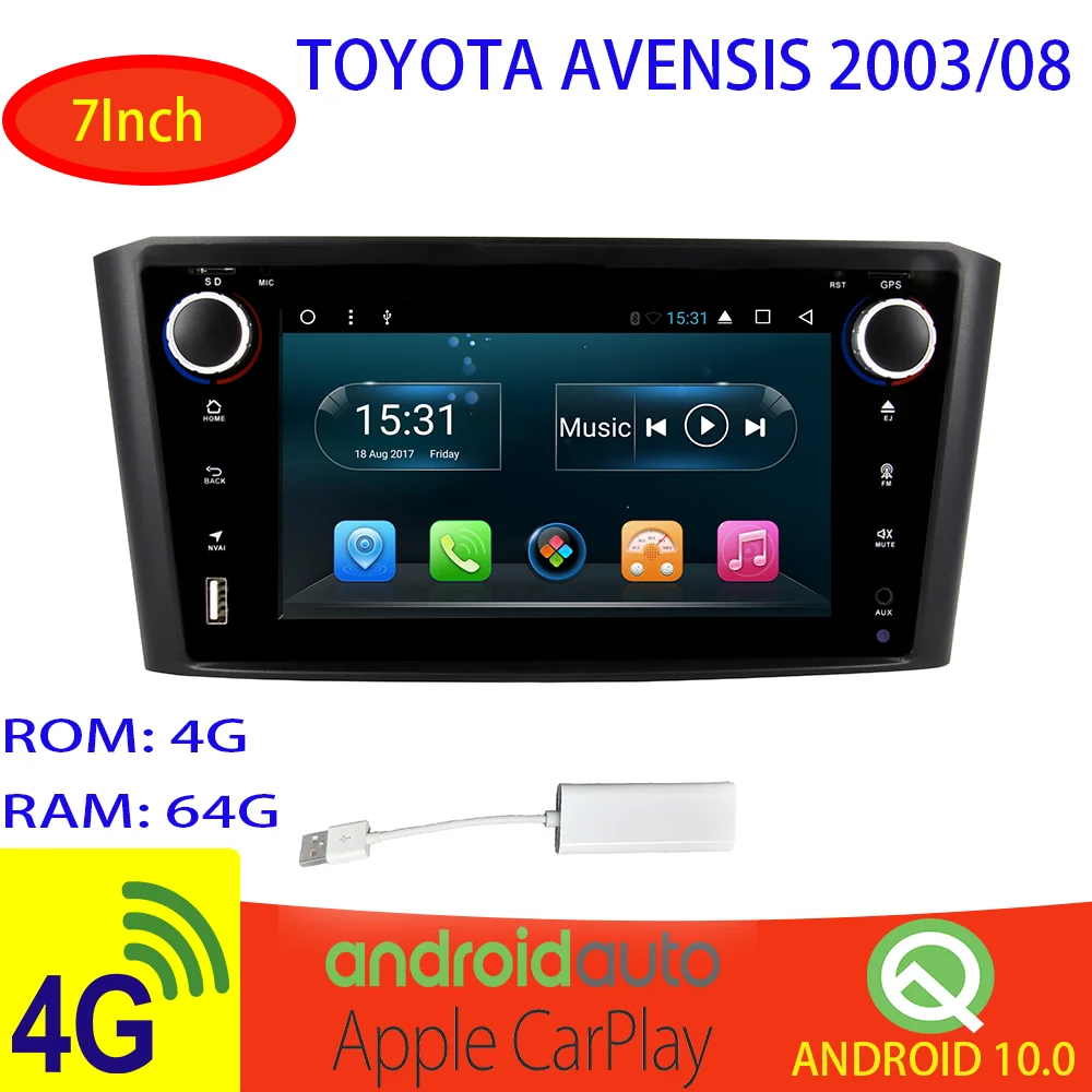 Автомагнитола pantlla para toyota Avensis t25 мультимедийный видеоплеер 2006 2007 на базе android 10 с