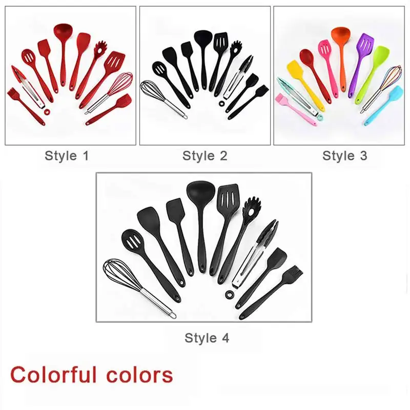 

10pcs Silicone kitchenware cookware tool set Spatula ladle egg beater spatula spoon soup kitchen utensils