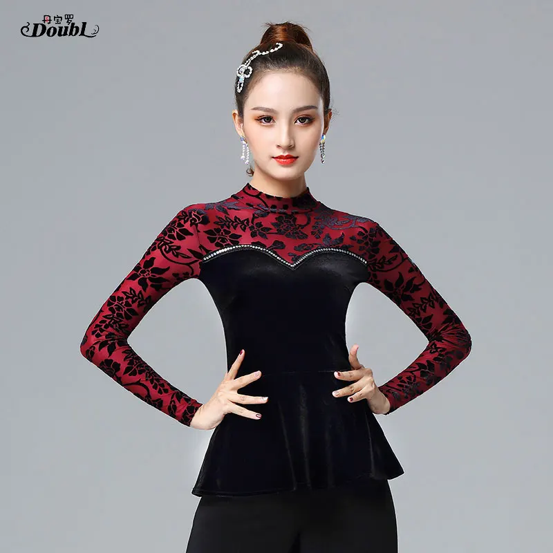 Современное женское платье для танцев DOUBL вельветовый Топ взрослых модное