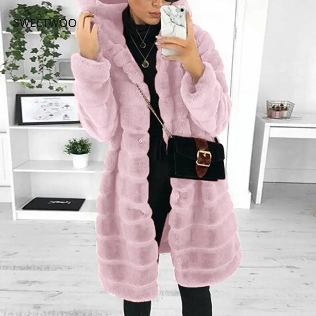Womens Faux Fur Long Coat Winter Long Sleeve Waistcoat Body Thick Warmer Fashion Woman Outwear Jacket Coat Casaco Feminino 2022
