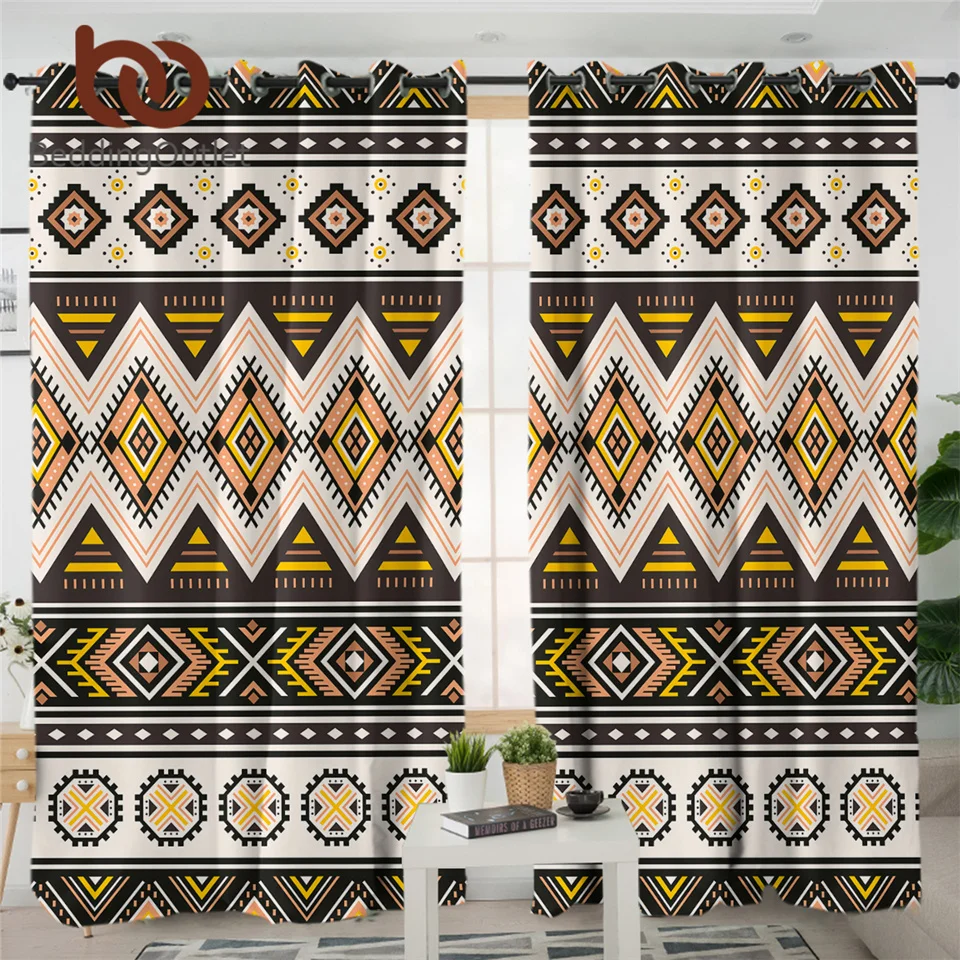 BeddingOutlet Geometric Kitchen Curtain Striped Brown Tribal Curtains For Bedroom Aztec Vintage Blackout Curtain For Living Room