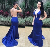 2021 sexy spaghetti strips mermaid evening dresses criss cross back royal blue formal women special occasion prom party gown