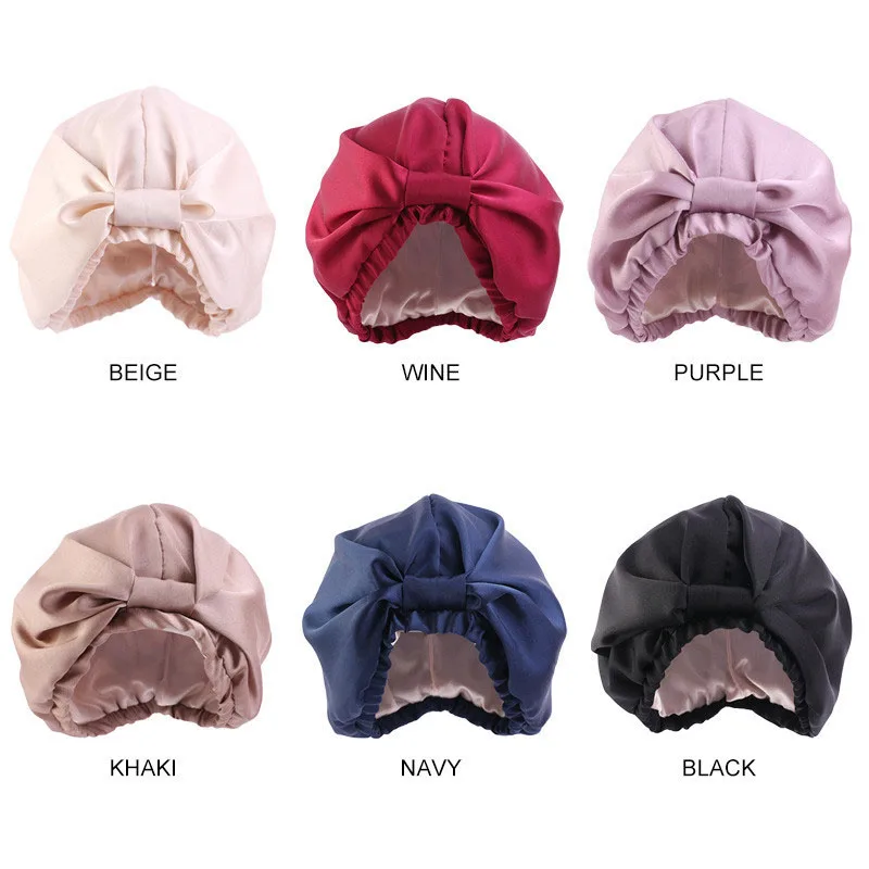 

повязка на голову New Ladies Imitation Silk Double-layer Comfortable Night Hat Knotted Turban Cap Month Cap Home Hair Care Cap
