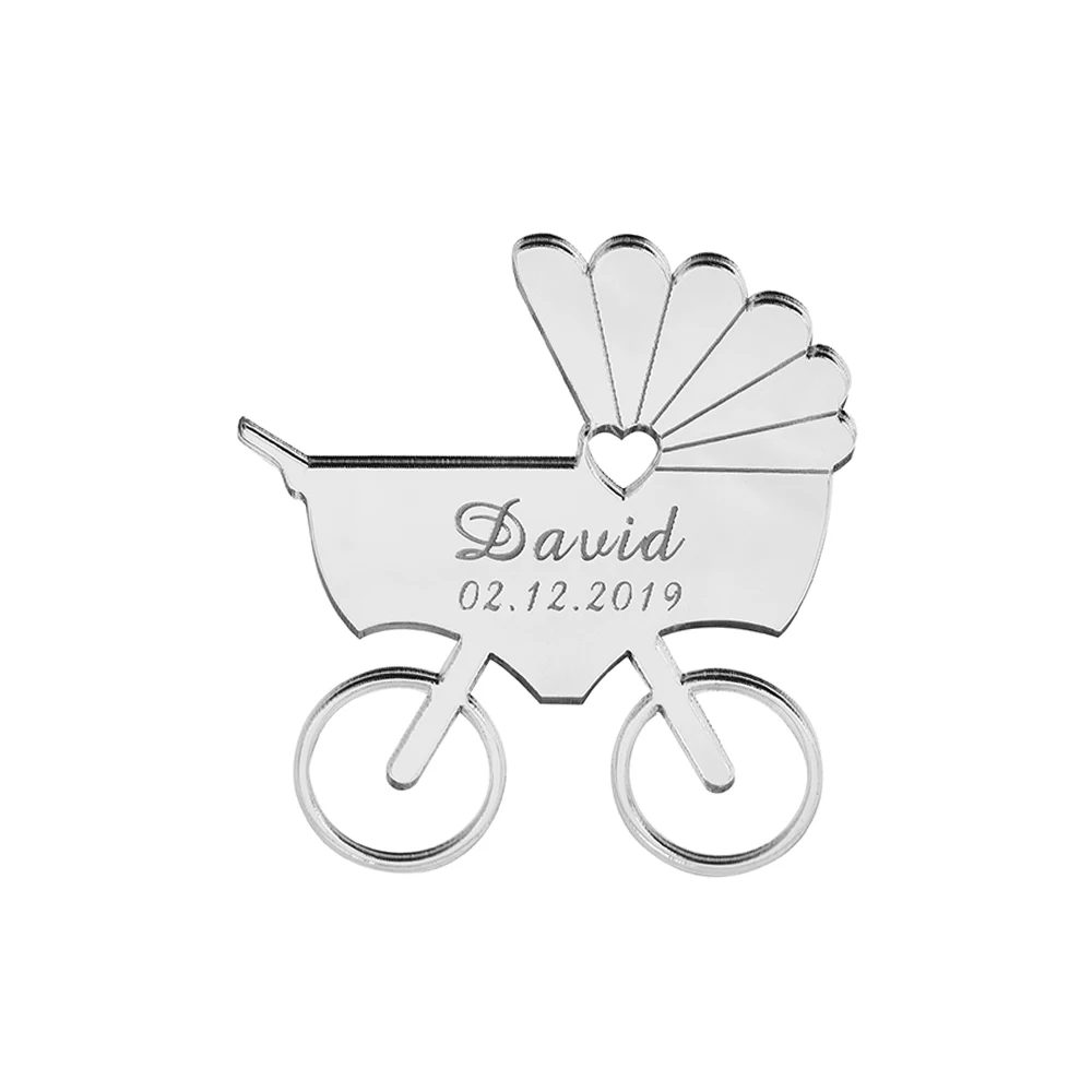

50 pcs Personalized Engraved Mirror Baby Carriage New Birth Born Acrylic Gift Decor Baby Shower Name Card Party Tags Favors