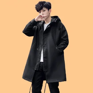 Men's jacket Spring and autumn new fashion hooded long coat windbreaker men's solid color loose jacket large size men's clothing 10 item image