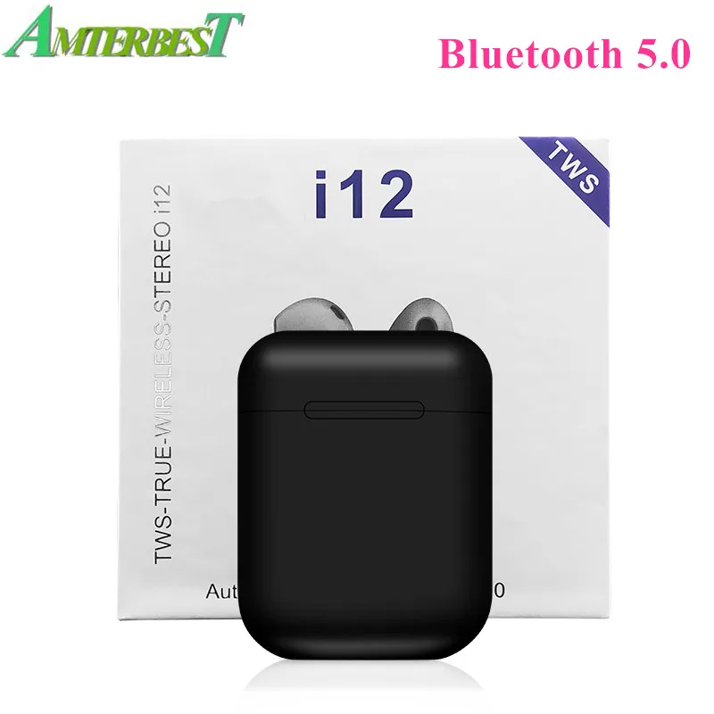AMTERBEST I12 Tws всплывающие bluetooth-наушники Беспроводные наушники с сенсорным управлением гарнитура с зарядным устройством Pk I20 I10 I30 I60 I200 Tws - Цвет: Черный