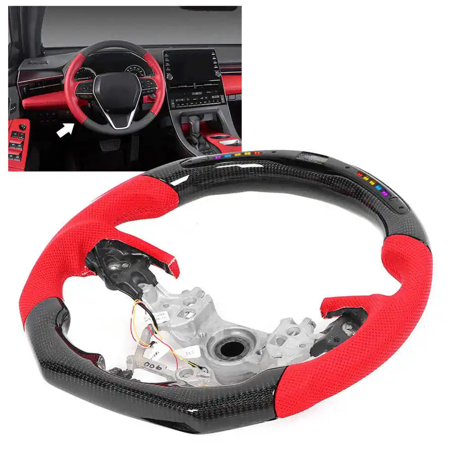 

Carbon Fiber Race Display Steering Wheel Preforated Leather W/ Red Stitching For Toyota Camry XV70 Corolla RAV4 Avalon 2018-2020