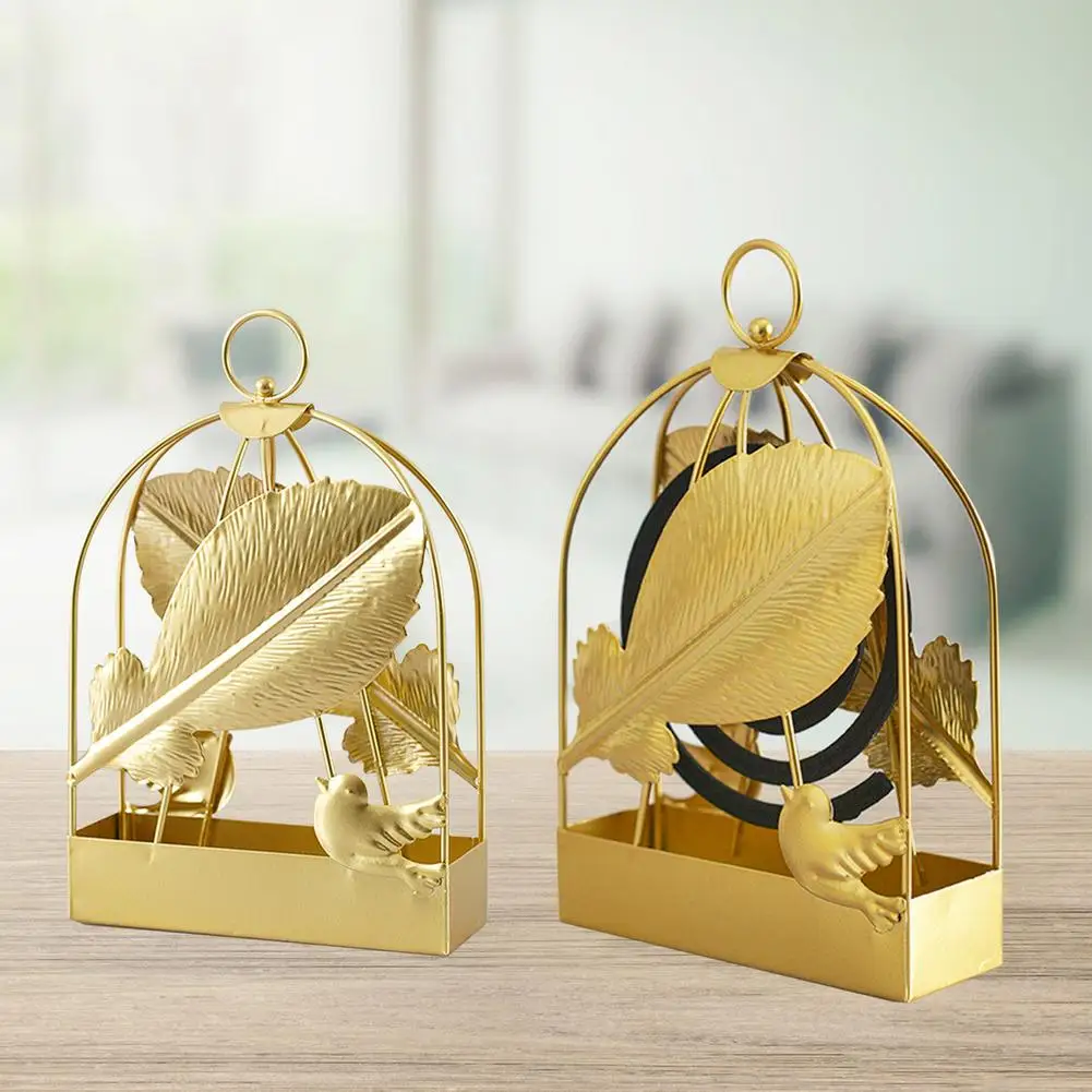 

Birdcage Mosquito coil incense holder living room desktop decoration fireproof incense holder bird leaf iron Ornaments ash box