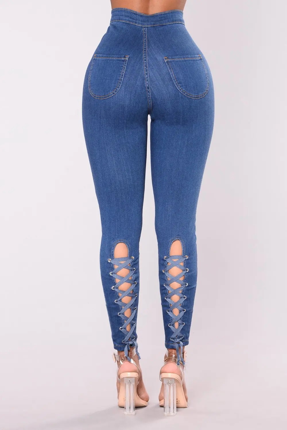 Однотонные повседневные джинсы женские узкие джинсовые брюки карандаш с высокой