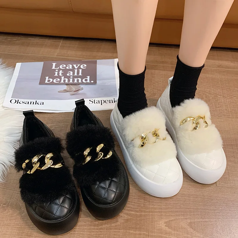 

Кроссовки женские короткие на платформе, меховые, без застежки, большие размеры