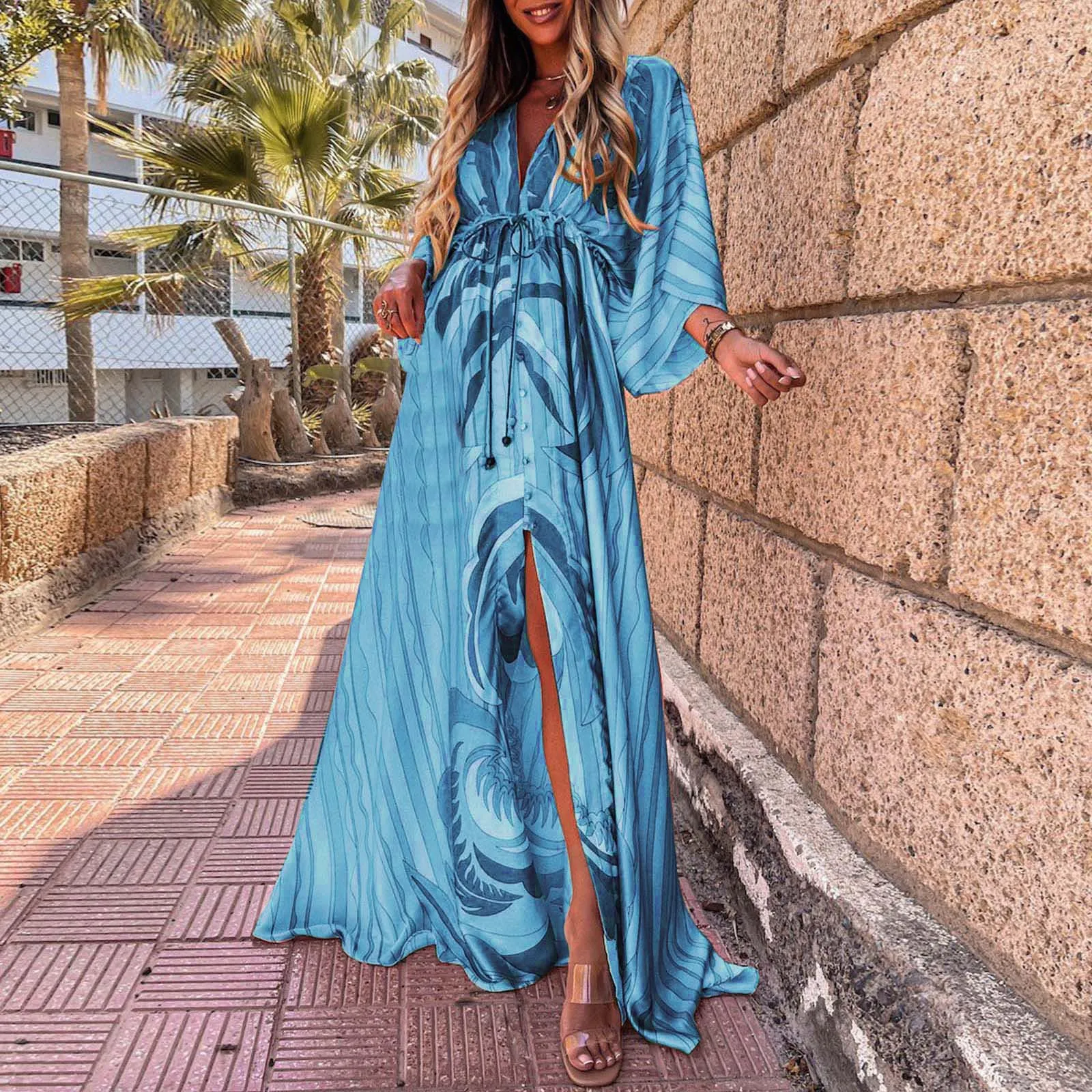 Платье женское длинное с V-образным вырезом модное праздничное в стиле бохо