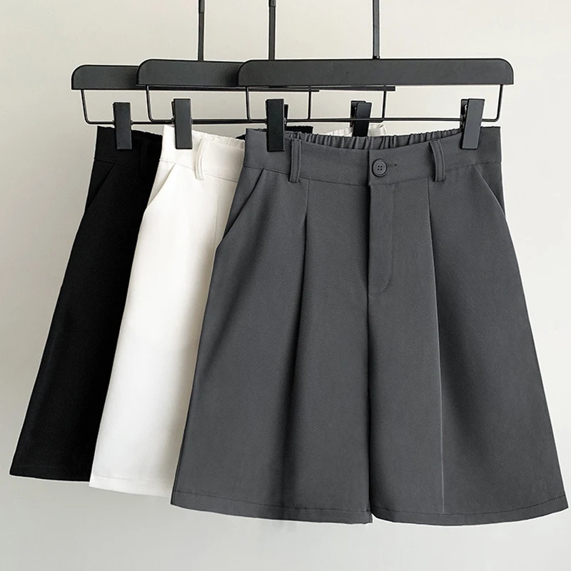 

Шорты женские с высокой талией, винтажные повседневные однотонные Короткие штаны с карманами, свободные короткие брюки с широкими штанинам...