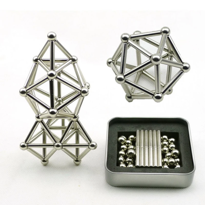 Магнитные стержни и шарики нейтральный металлический 36 40 шариков конструктор