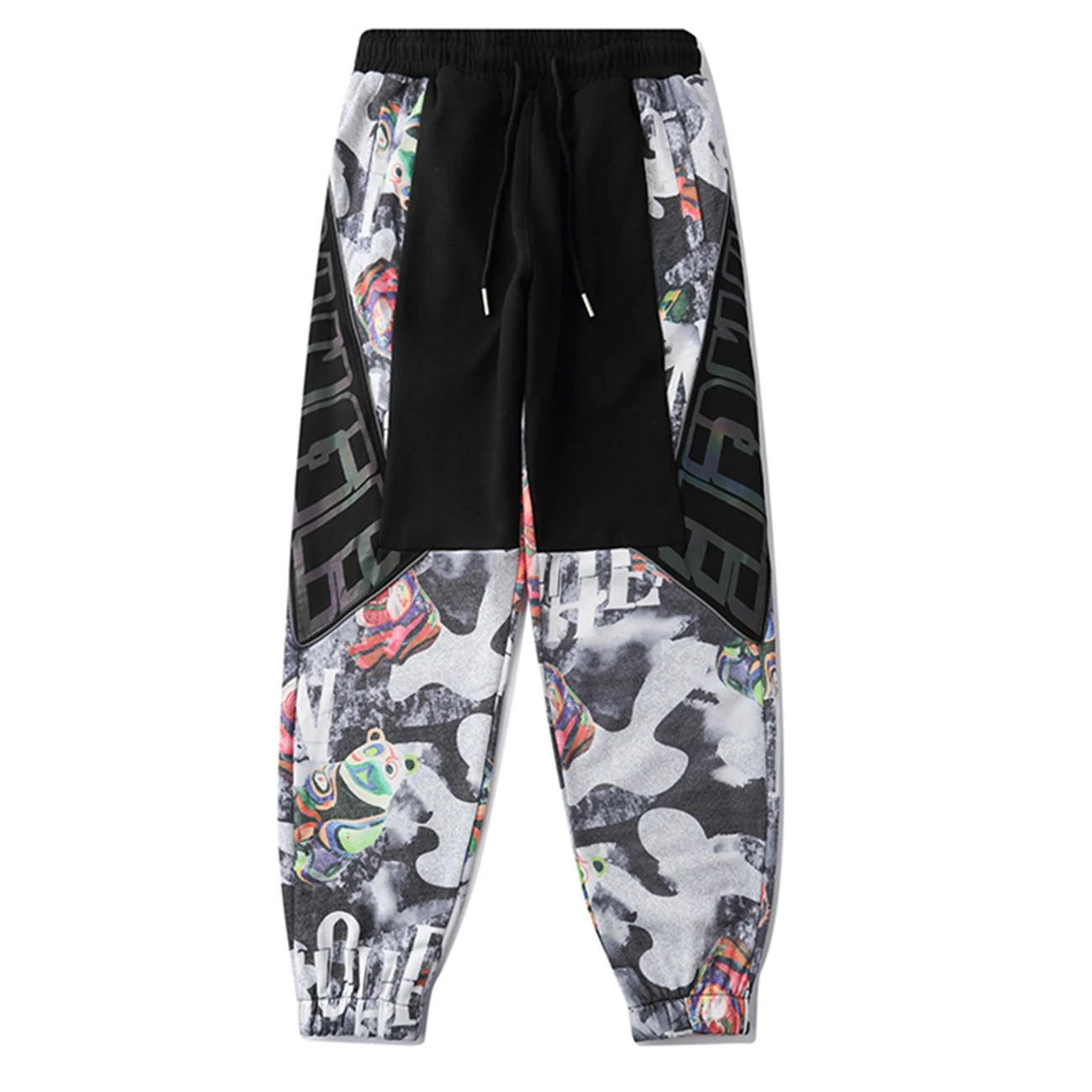LACIBLE Светоотражающие Лоскутная граффити Брюки в стиле хип-хоп Уличная Цвет блок
