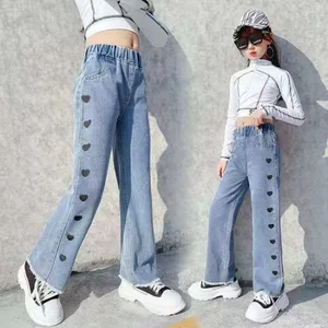 Girls Jeans New Children's Pants Loose Wide Leg Pants for Kids Trousers All-match Casual Pants Girl  in USA (United States)