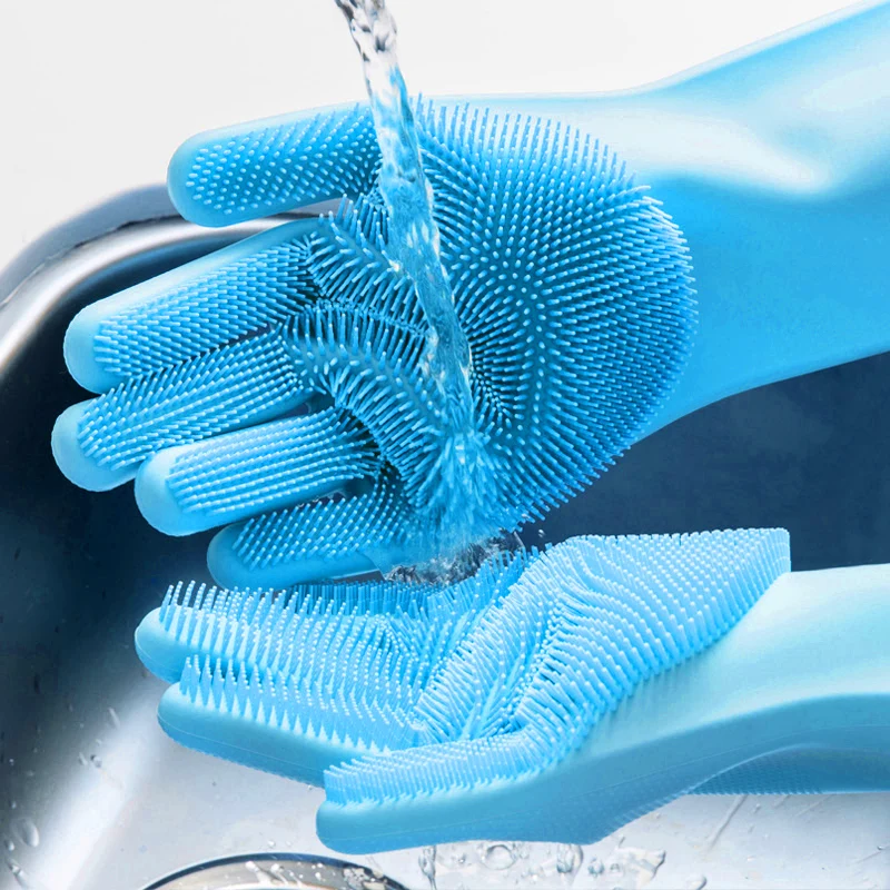 

1Pair Dishwashing Gloves Rubber Latex Cleaning Gloves Silicone Scrubber For Household Kithcen Heated Resist Easy Washing Gloves