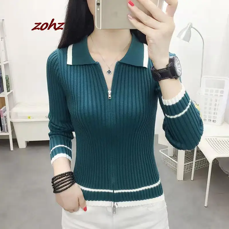 

Autumn Winter Cardigans Sweater Women Korean Fashion Turn-Down Collar Long Sleeve Sweaters Female Soft Zipper Slim Knitwear Tops