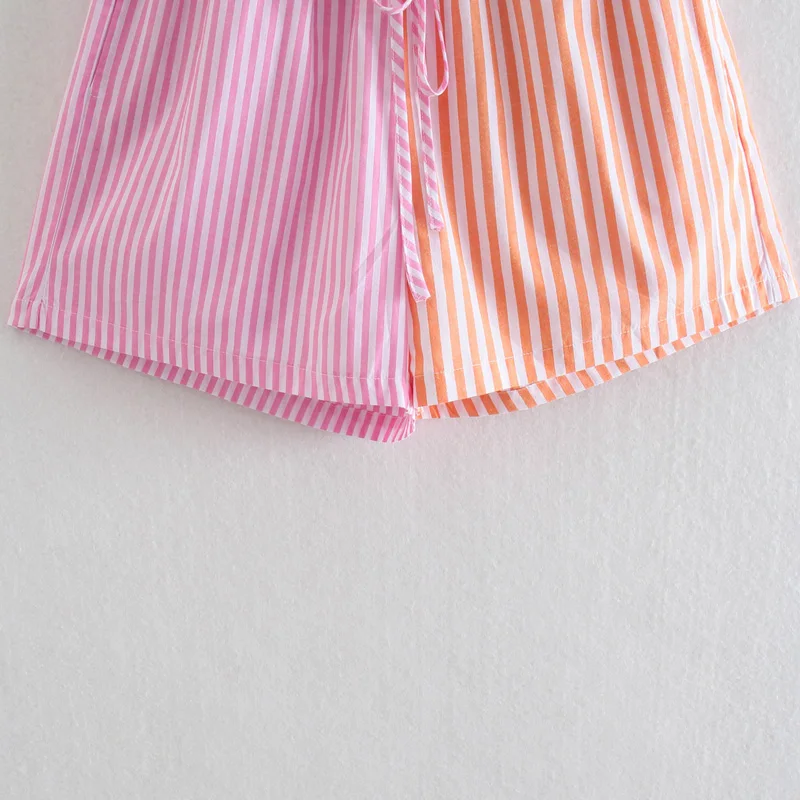 Женские шорты в полоску с завязкой-бантом KUMSVAG повседневные эластичным поясом