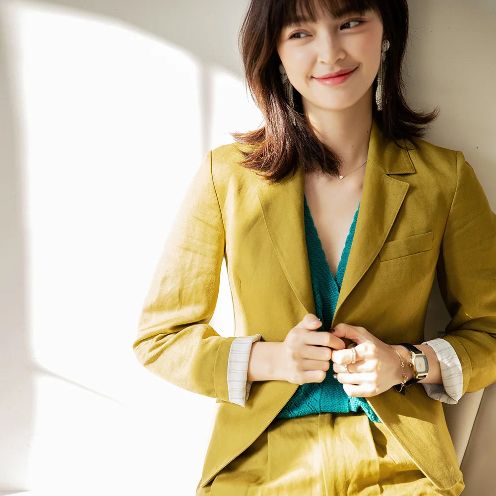 

Женская короткая льняная куртка, белая приталенная короткая куртка-костюм, весна 2023