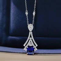 s925 sterling silver 8mm sapphire cushion high carbon diamond pendant necklace for women sparkling wedding party fine jewelry