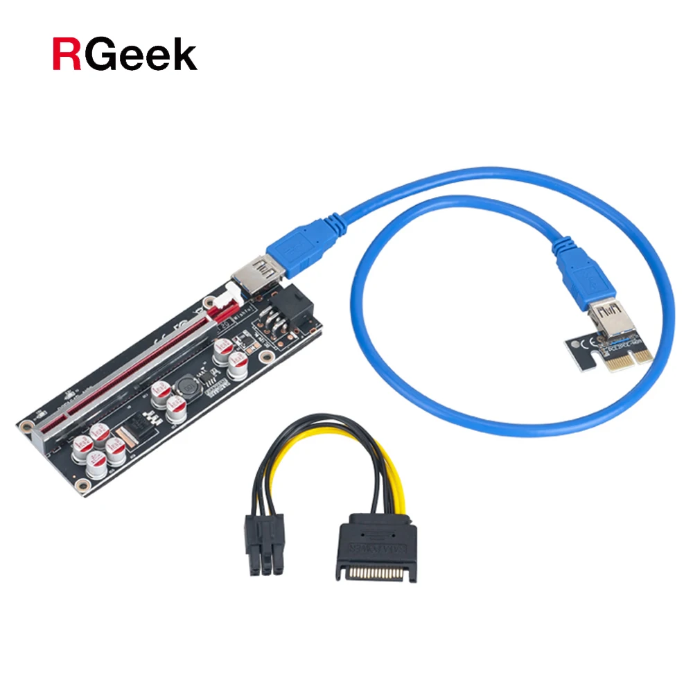 

100 pcs PCI-E Pcie Riser 009S PLUS Profesional Express 1X 4x 8x 16x Extender PCI E USB Riser 009 GPU 6Pin Card SATA 15pin