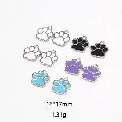 

10pcs 16*17mm 5 Color Dog Paw Print Charms for Jewelry Making Enamel Footprint Charms DIY Earrings Pendants Necklaces Findings