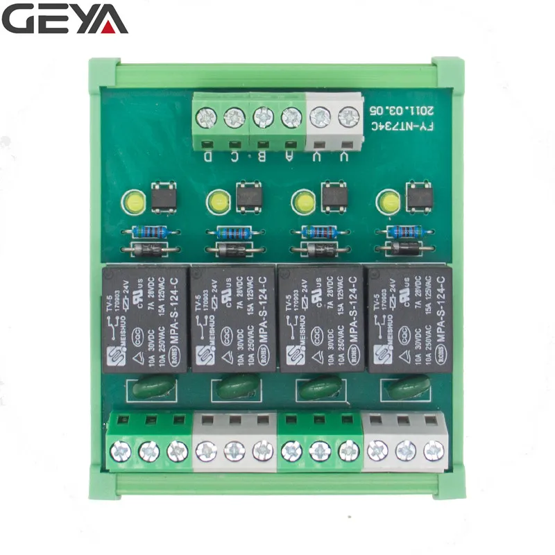 GEYA 4-Канальный Релейный Модуль 1 SPDT DIN рейка крепление 12V 24V DC/AC Интерфейс триггерный релейный модуль