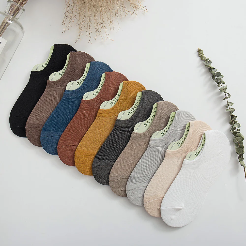 2021 New Japanese Bamboo Men's Invisible Socks 10 Pairs Summer Breathable Deodorant Silicone non-slip Mesh Ankle socks Thin