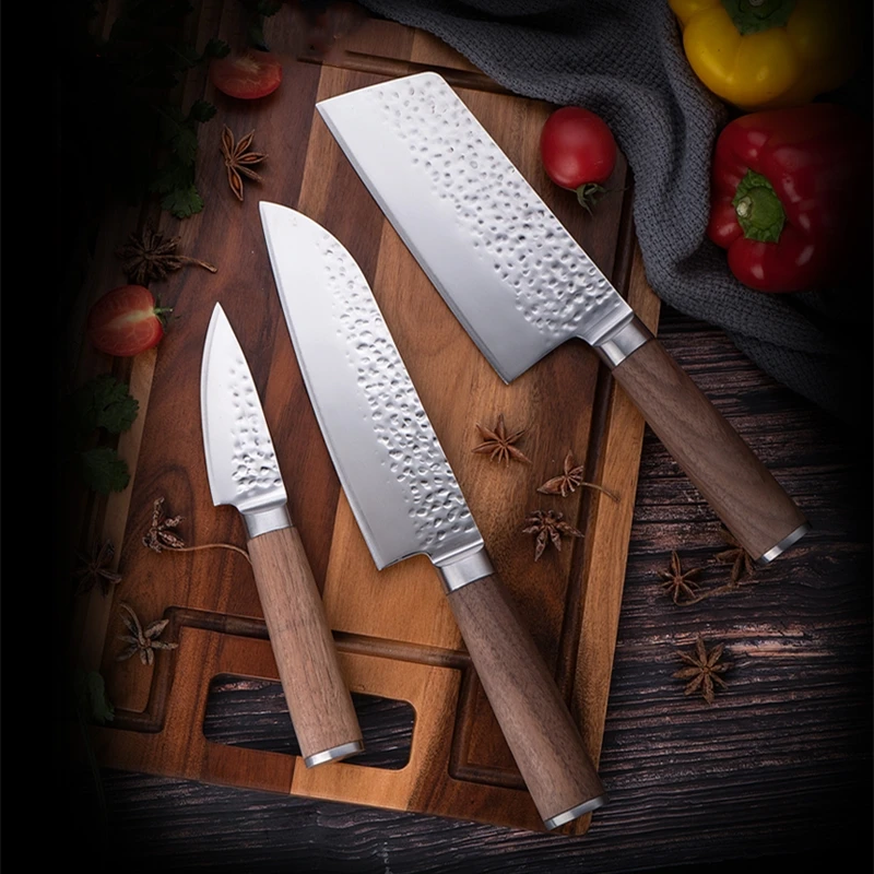 Koop 3 Stuks Keukenmes Set Sankotu Cleaver Mes Duitse 1.4116 Roestvrij Stalen Hamer Sporen Keukenmessen Sets Keuken Gereedschap