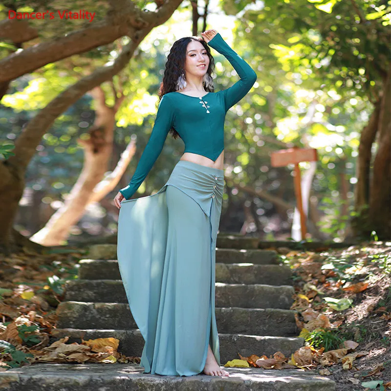 Дешевая оптовая продажа 2 шт женский сетчатый костюм для танца живота зеленый