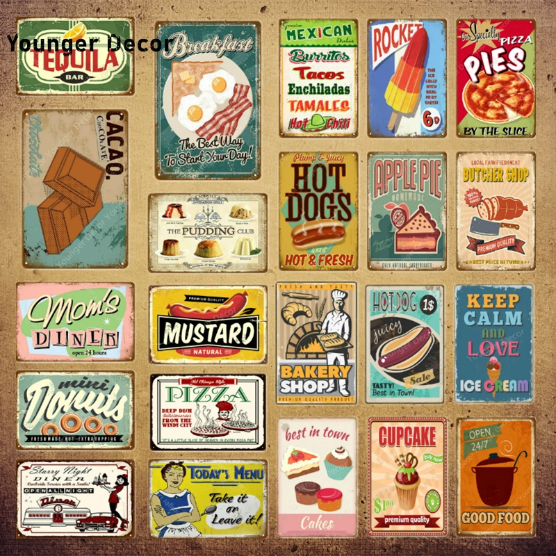 

Декор мясника, магазина, оловянные знаки на завтрак, какао, табличка, винтажная живопись, Настенный декор для кухни, кафе, бара, пиццы, обеден...