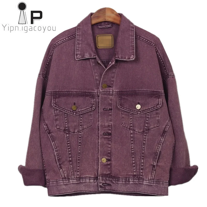 

Autumn Fashion Denim Jacket Women Vintage Purple Jeans Jacket Female Loose Casual Basic Coat Female Streetwear Chaquetas Mujer