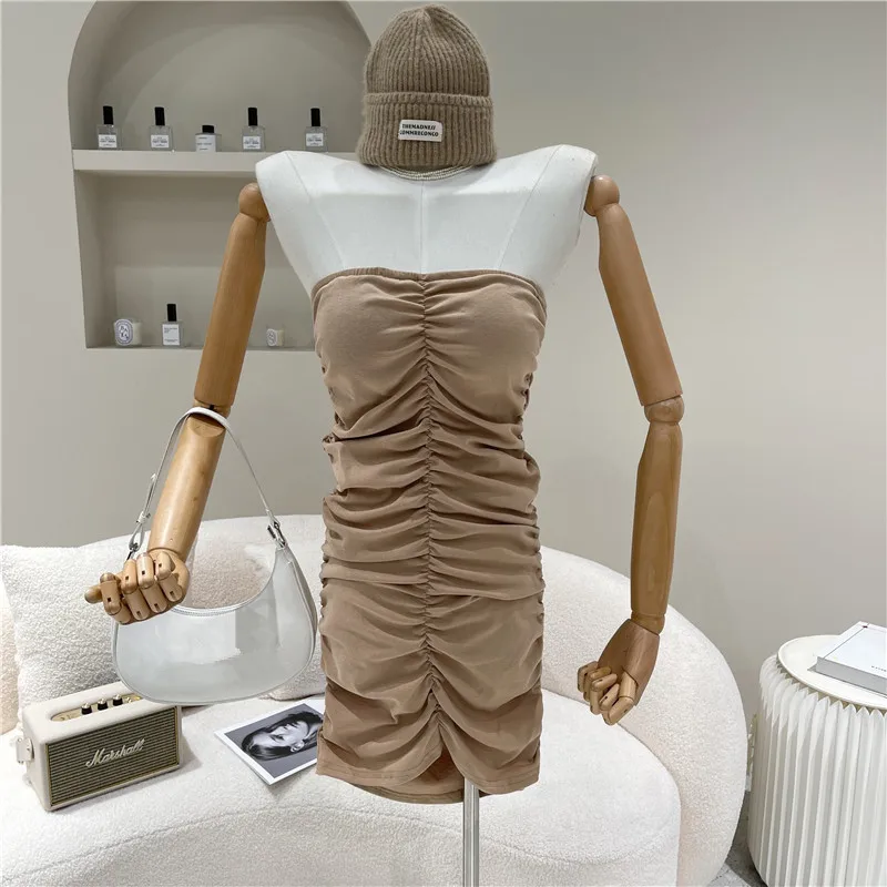 

Women's clothing Spring Summer 2021 Fashion Short drawstring pleated sexy Breast wrap dress